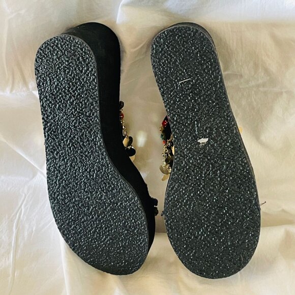 Boho Rhinestone and Beaded Platform Wedge Sandals Size 6 - Picture 9 of 11